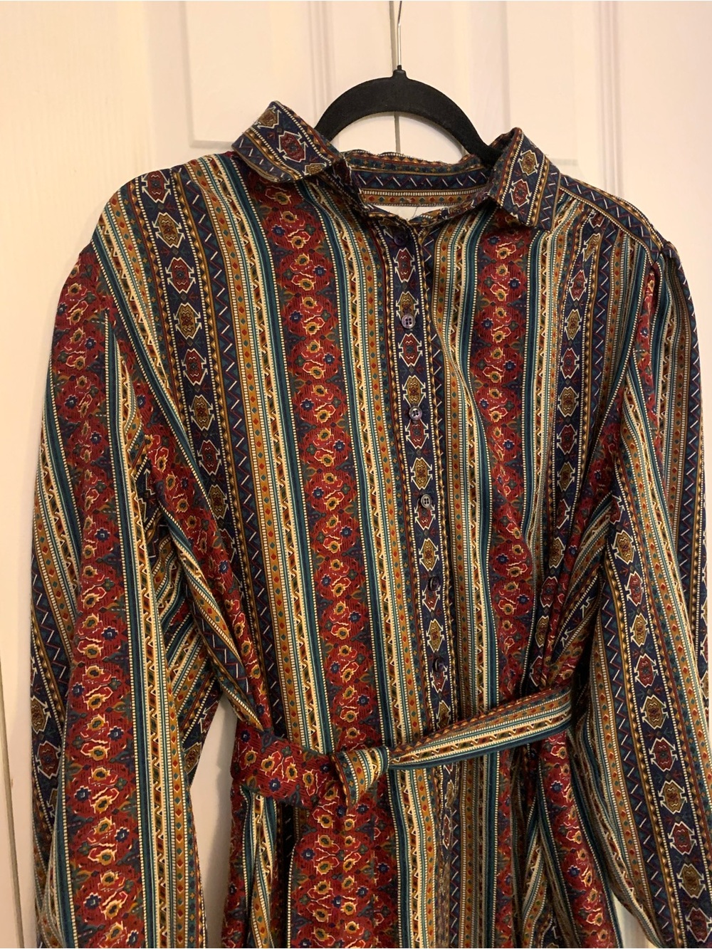 Striped Long-Sleeve Tie-Waist Maxi Dress - Multicolor